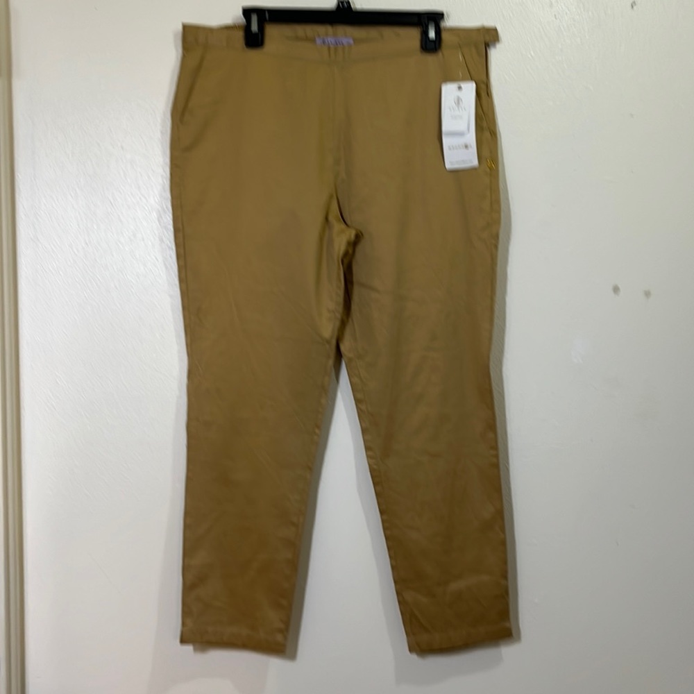 Chique solid gold, side zippered pants with stretch. Size 38/XL